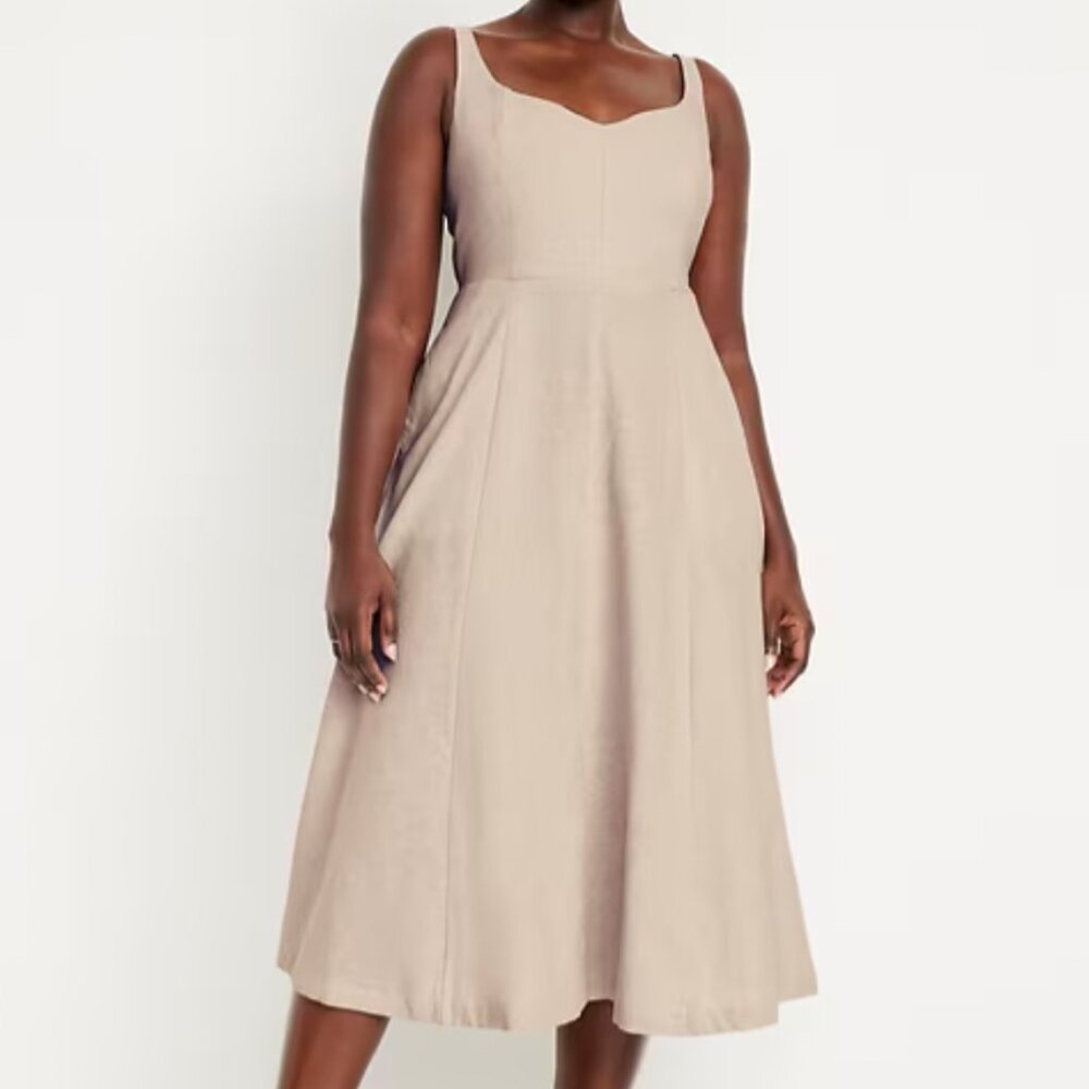 Old Navy | Fit & Flare Sleeveless Linen-Blend Midi Dress NWT